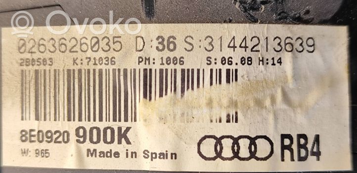 Audi A4 S4 B6 8E 8H Tachimetro (quadro strumenti) 8E0920900K