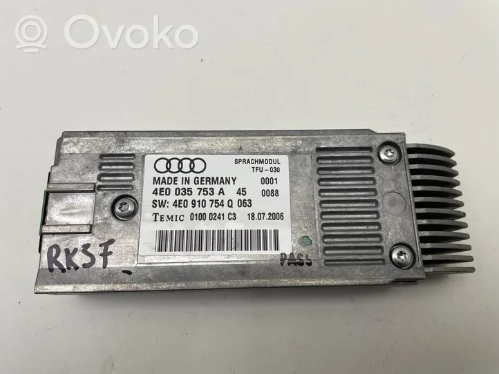 Audi A4 S4 B7 8E 8H Modulo di controllo comandi vocali 4E0035753A