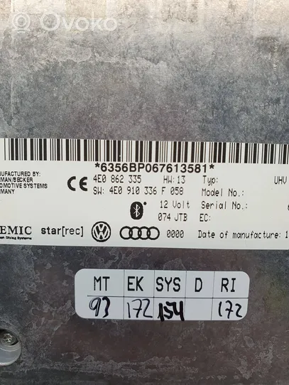Audi A4 S4 B8 8K Bluetoothin ohjainlaite/moduuli 4E0862335