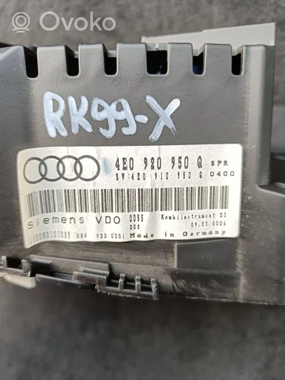 Audi A8 S8 D3 4E Tachimetro (quadro strumenti) 4E0920950Q