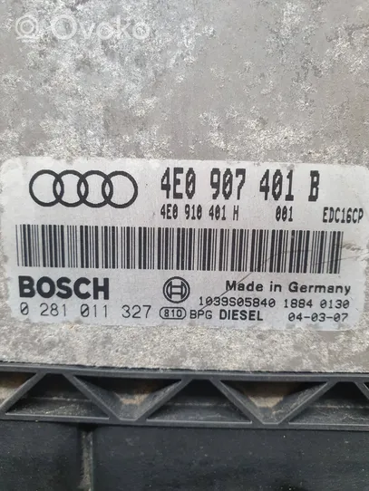Audi A8 S8 D3 4E Moottorin ohjainlaite/moduuli 4E0907401B