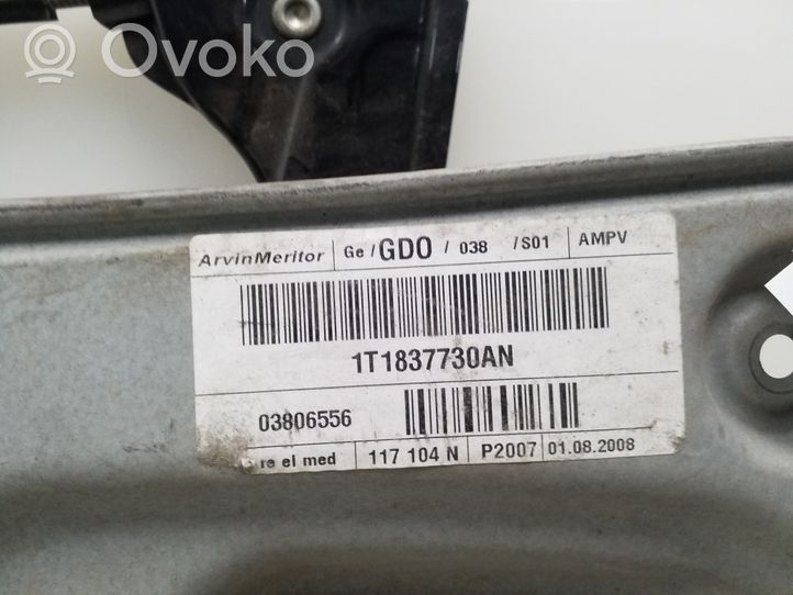 Volkswagen Touran I Etuikkunan nostomekanismi ilman moottoria 1T1837730AN