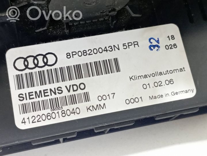 Audi A3 S3 8P Ilmastoinnin ohjainlaite 8P0820043N