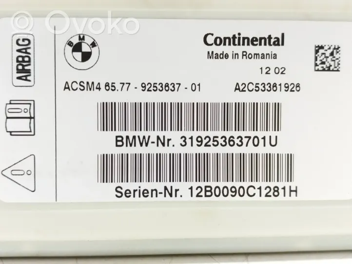 BMW 6 F12 F13 Module de contrôle airbag 9253637