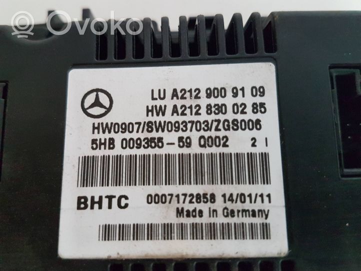 Mercedes-Benz E W212 Unité de contrôle climatique A2129009109