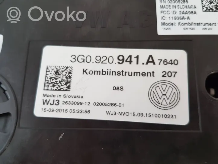 Volkswagen PASSAT B8 Spidometras (prietaisų skydelis) 3G0920941A