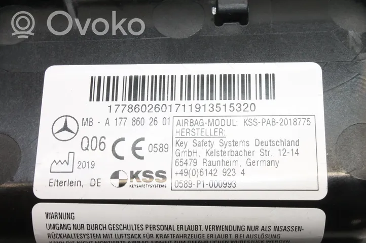 Mercedes-Benz CLA C118 X118 Airbag del passeggero A1778602601