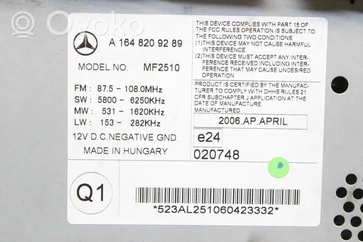 Mercedes-Benz ML W164 Panel / Radioodtwarzacz CD/DVD/GPS A1648209289