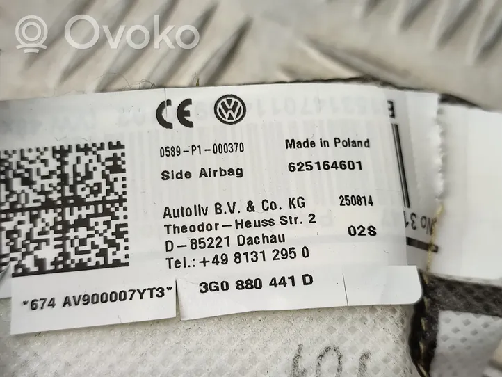 Volkswagen PASSAT B8 Sėdynės oro pagalvė 3G0880441D