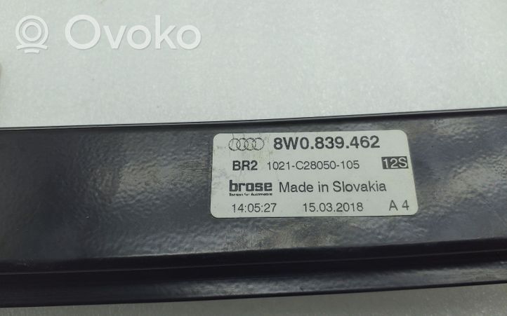Audi A4 S4 B9 Mechanizm podnoszenia szyby tylnej bez silnika 8W0839462