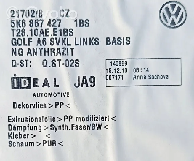 Volkswagen Golf VI Autres éléments garniture de coffre 