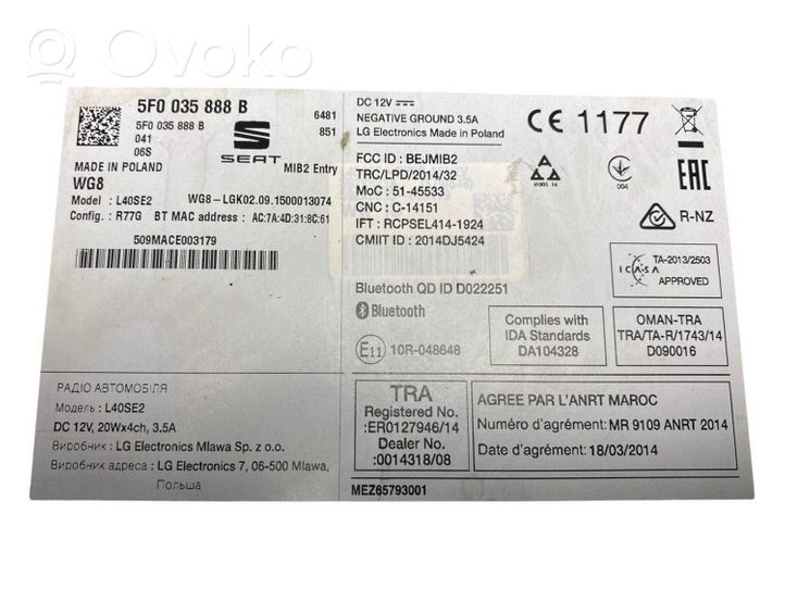 Seat Toledo IV (NH) Unité principale radio / CD / DVD / GPS 5F0035888B