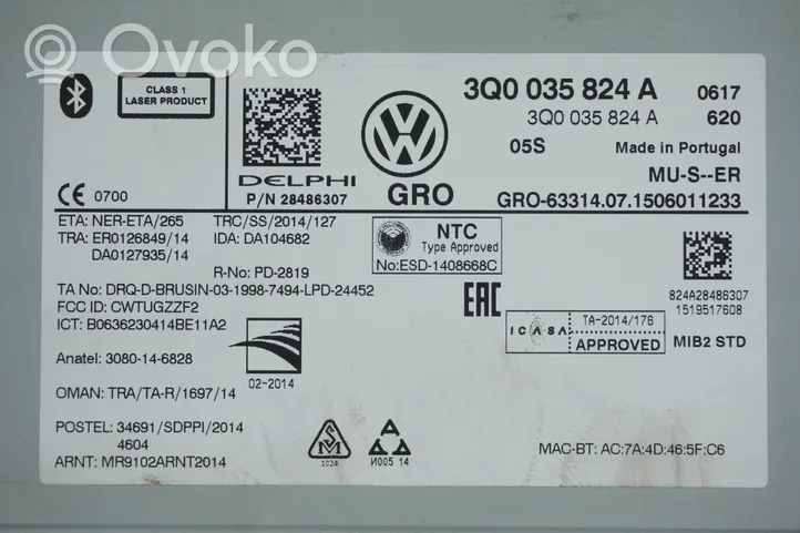 Volkswagen PASSAT B8 Считывающее устройство CD/DVD навигации (GPS) 3Q0035824A