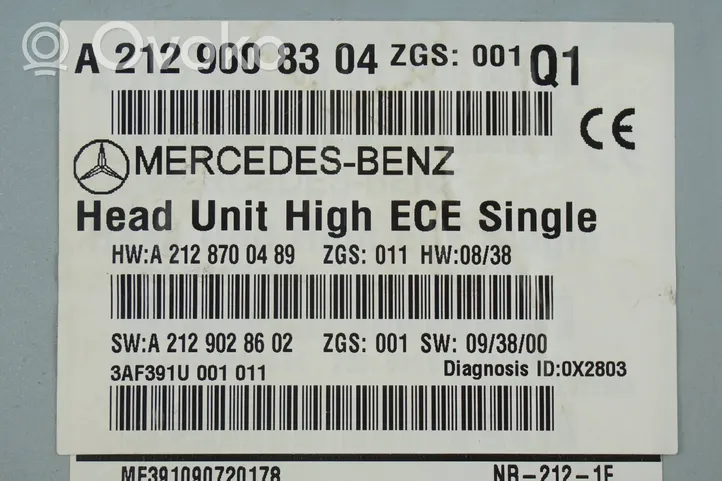 Mercedes-Benz E W212 Unité principale radio / CD / DVD / GPS A2129008304