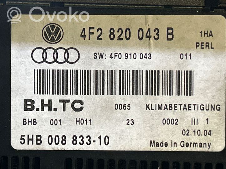 Audi A6 S6 C6 4F Oro kondicionieriaus/ klimato/ pečiuko valdymo blokas (salone) 4F2820043B