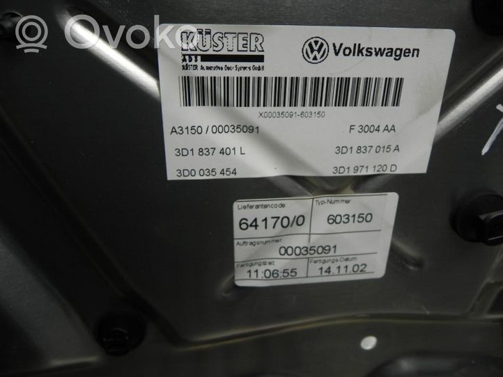 Volkswagen Phaeton Etuoven ikkunan nostin moottorilla 3D1837401L