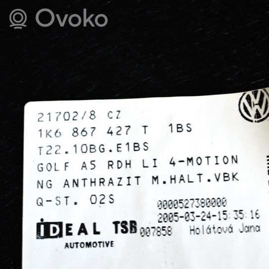 Volkswagen Golf V Tavaratilan/takakontin alempi sivuverhoilu 1K6867427T