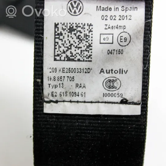 Volkswagen Scirocco Pas bezpieczeństwa fotela przedniego 1K8857705