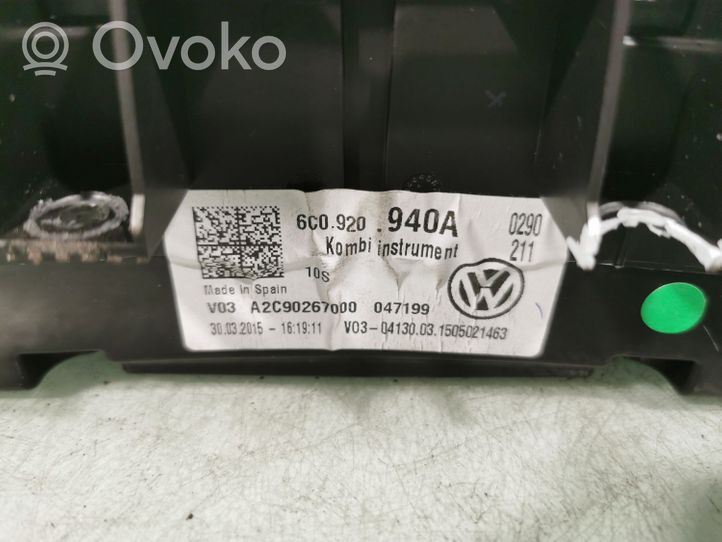 Volkswagen Polo V 6R Tachimetro (quadro strumenti) 6C0920940A