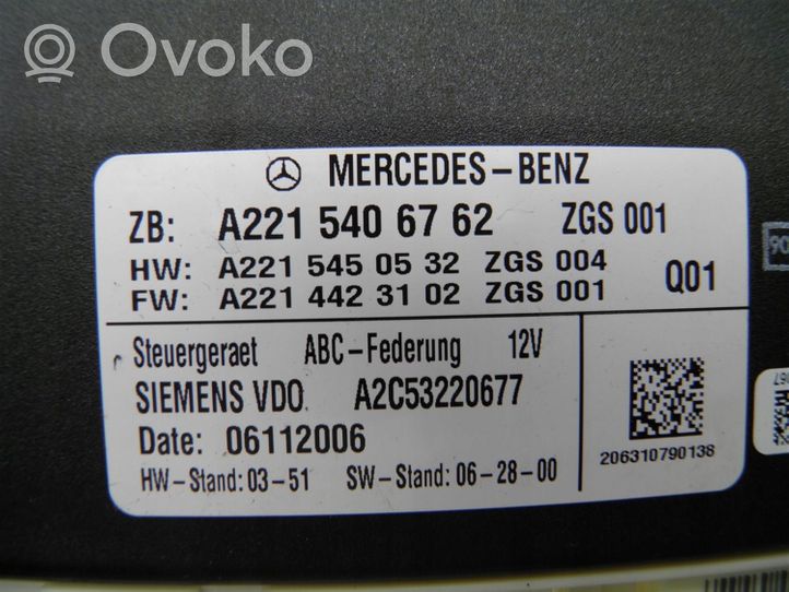 Mercedes-Benz S W221 Sterownik / Moduł zawieszenia pneumatycznego A2215406762