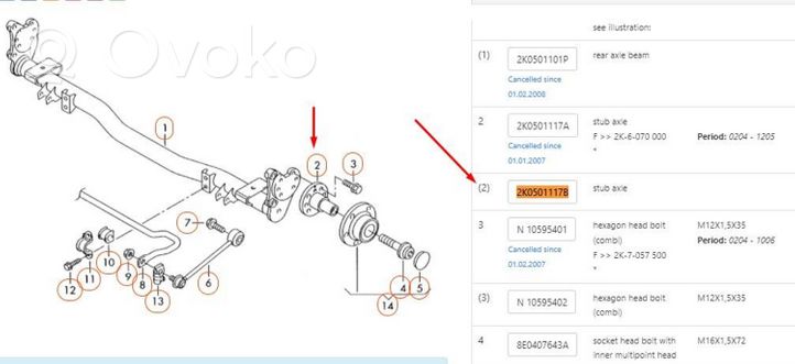 Volkswagen Caddy Barra stabilizzatrice posteriore/barra antirollio 2K0501117B