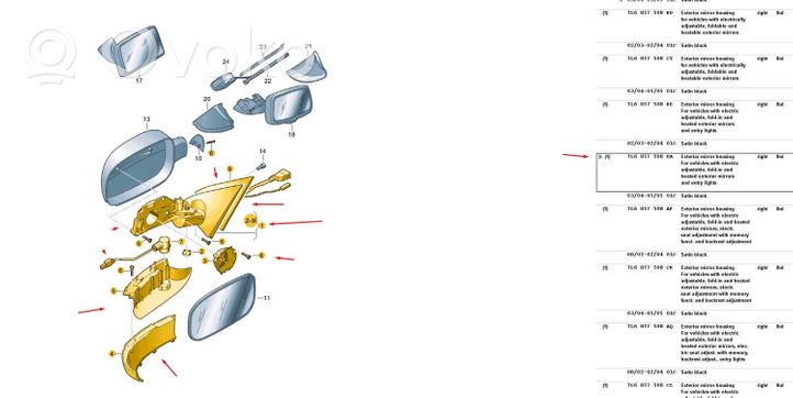 Volkswagen Touareg I Miroir de rétroviseur de porte avant 7L6857508DA