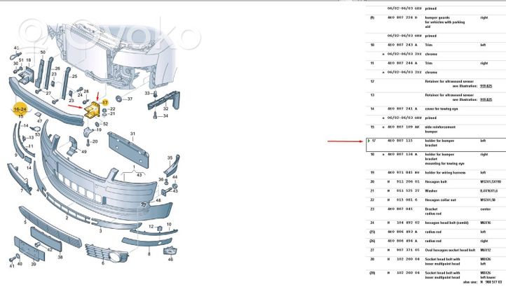 Audi A8 S8 D3 4E Support de montage de pare-chocs avant 4E0807115