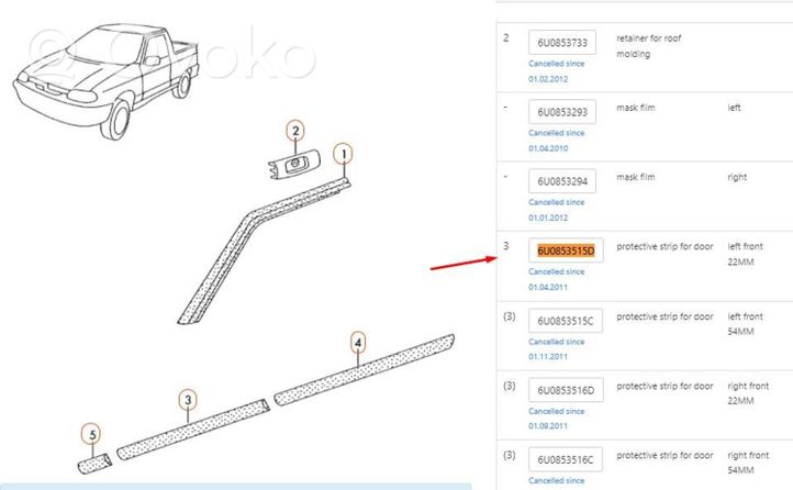 Volkswagen Sharan Rivestimento della portiera anteriore (modanatura) 6u0853515d