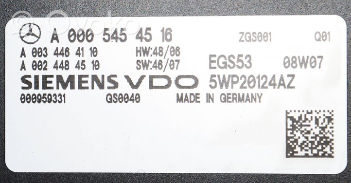 Mercedes-Benz C W204 Vaihdelaatikon ohjainlaite/moduuli a0005454516