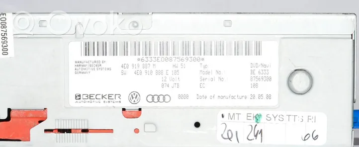 Audi A4 S4 B8 8K Navigaatioyksikkö CD/DVD-soitin 4e0919887m