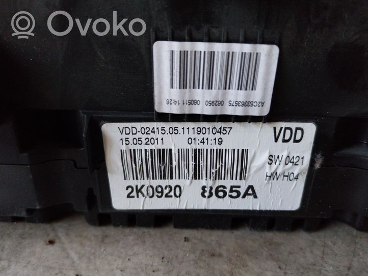 Volkswagen Caddy Compteur de vitesse tableau de bord 2K0920865A