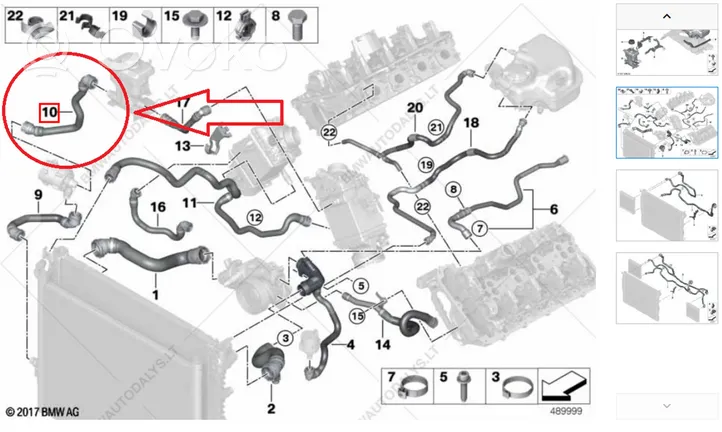 BMW 5 G30 G31 Tubo flessibile del liquido di raffreddamento del motore 8602676