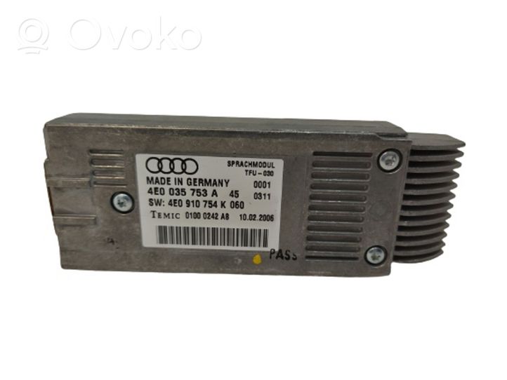 Audi A6 S6 C6 4F Balss vadības modulis 4E0035753A