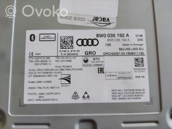 Audi A5 Radio / CD/DVD atskaņotājs / navigācija 8W0035192A