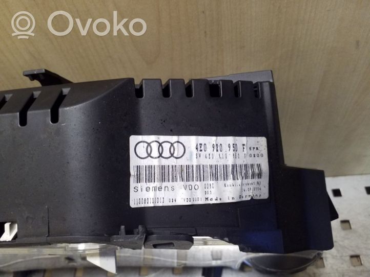 Audi A8 S8 D3 4E Spidometrs (instrumentu panelī) 4E0920950F