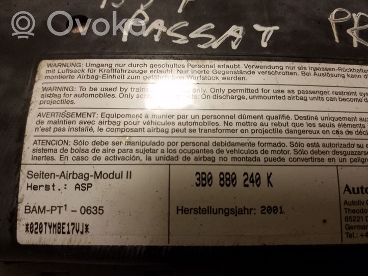 Volkswagen PASSAT B5.5 Sēdekļa drošības spilvens 3B0880240K