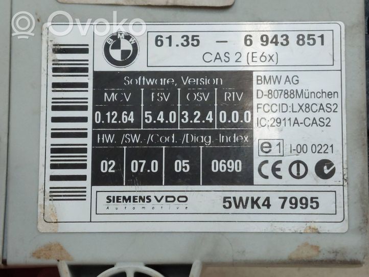 BMW 5 E60 E61 Unité de contrôle module CAS 61356943851