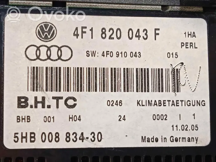 Audi A6 S6 C6 4F Unité de contrôle climatique 4F1820043F