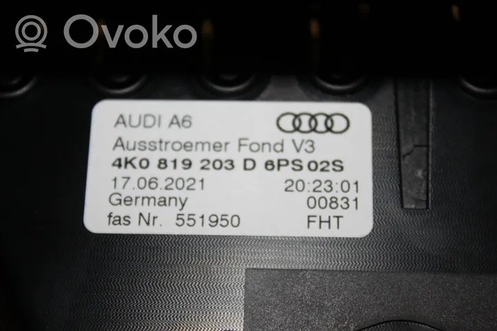 Audi A6 S6 C8 4K Grille d'aération arrière 4K0819203D