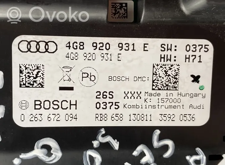 Audi A6 S6 C7 4G Tachimetro (quadro strumenti) 0263672094