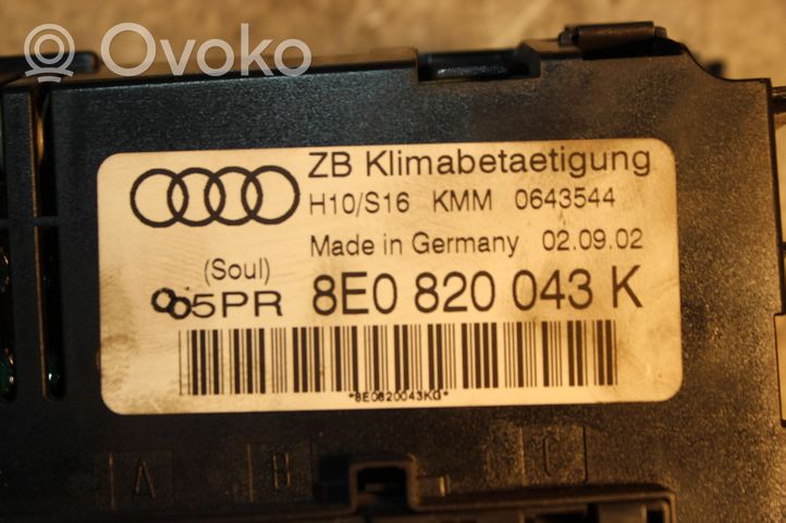 Audi A4 S4 B6 8E 8H Panel klimatyzacji 8E0820043K