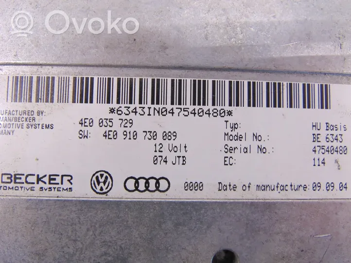 Audi A8 S8 D3 4E Multimedian ohjauslaite 4E0035729