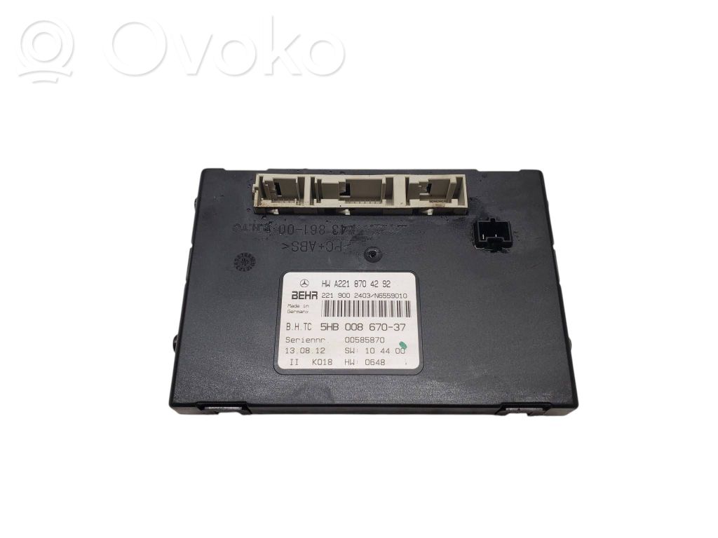 Mercedes-Benz S W221 Unitate control climatizare 