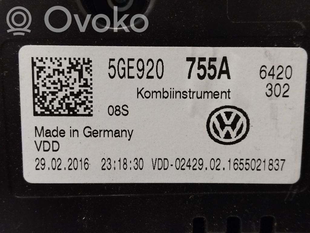 Geschwindigkeitsmesser Cockpit   5GE920755A,5GE920755A,5GE920755A,5GE920755A