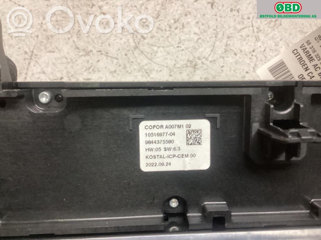 Citroen C4 SpaceTourer Console centrale, commande chauffage/clim