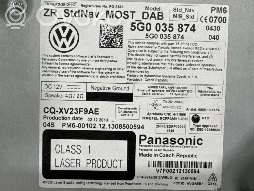 Volkswagen Golf VII Unità principale autoradio/CD/DVD/GPS 