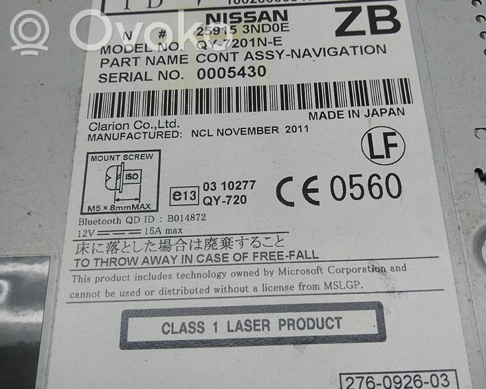 Nissan Leaf I (ZE0) Panel / Radioodtwarzacz CD/DVD/GPS 