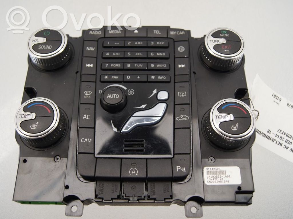 Volvo V60 Console centrale, commande chauffage/clim 