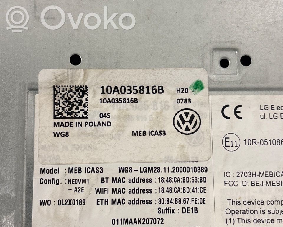 Volkswagen ID.3 Unitate principală radio/CD/DVD/GPS