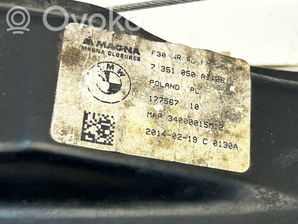 BMW 3 F30 F35 F31 Elektryczny podnośnik szyby drzwi tylnych 